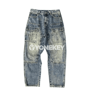 Erkekler üçin giň kelleli retro jeans, göni kesim, şäher stili