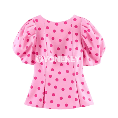 Aýal-gyzlar üçin polka-dot nagyşly ýeňil tomus tops