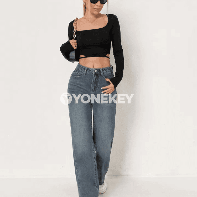 Zenanlar üçin giň balaýak jeans balaklar, rahat fit, retro stil