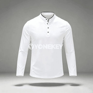 Erkekler üçin mandarin ýakalakly uzyn ýeňli polo köýnek, düwmejikli, gündelik stil