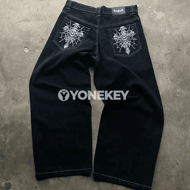 Erkek-zenan köçe stil giň balak jeans, giň kesimli rahat model
