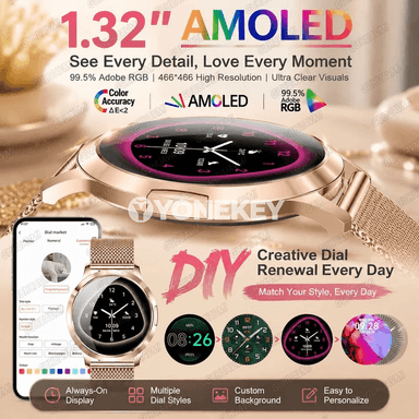Aýal-gyzlar üçin AMOLED akylly sagat, Bluetooth jaňly, suw geçirmeýän