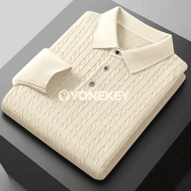 Erkekler üçin ýyly triko polo switer, düwmejikli boýunly