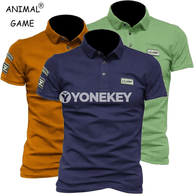 Erkekler üçin ýeňil, dem alýan polosaly gysga ýeňli futbolka