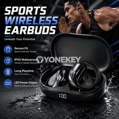 Simsiz sport nauşnikler, LED ekranly, Bluetooth 5.3, gulak gakyjyly