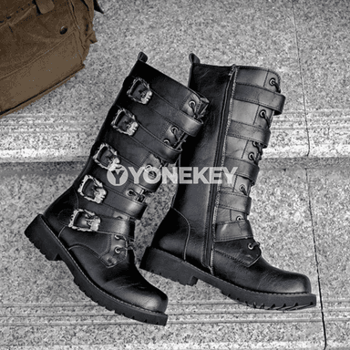Erkekler üçin punk platforma ädikleri, deri, orta boýun