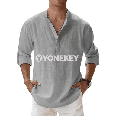 Erkekler üçin ýeňil uzyn ýeňli Henley köýnek, dem alýan ýaz-tomus modeli