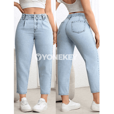 Aýal-gyzlar üçin plus size giňelýän ýokary belli gönü balakly jinsiler