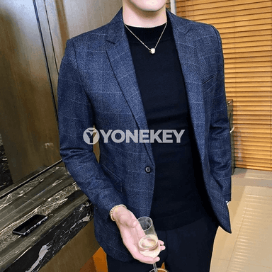 Britan stili kletkaly erkek blazer, dar kesimli, bir düwmeli, gündelik resmi model