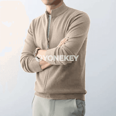 Erkekler üçin ýyly zipli kardigan, slim fit trikotaž switer
