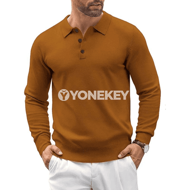 Erkekler üçin ýyly polo switer, uzyn ýeňli, düwmeli klassiki