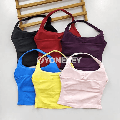 Halterli sport bra topy, naýlon, orta goldawly, dem alýan