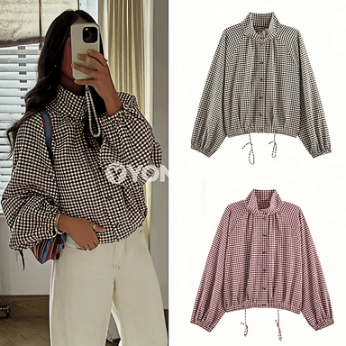 Zenanlar üçin öýli-ýolly ekrini bar bolan zolakly ýyly jaket