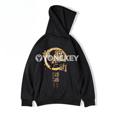 Erkekler üçin kapşonly oversized pulower, ýolbars tans çaply