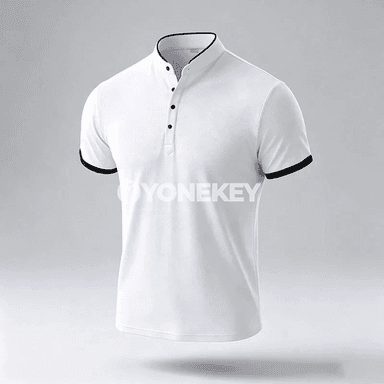 Erkekler üçin minimal stend ýakaly gysga ýeňli polo köýnek