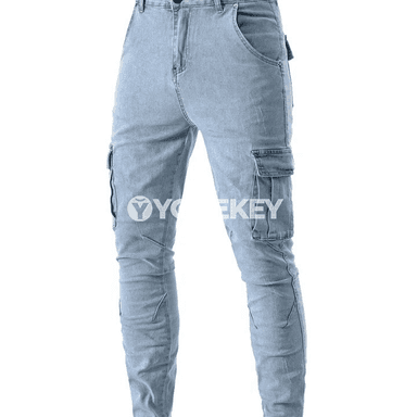 Erkekler üçin elastik slim fit cargo jeans, köp jübülü gündelik jalbar