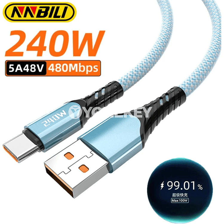 NNBILI 240W USB-C tiz zarýad kabeli, 5A, 2 m çenli
