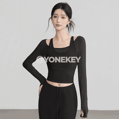 Aýalalar üçin mesh uzyn ýeňli ýoga futbolkasy, sport top