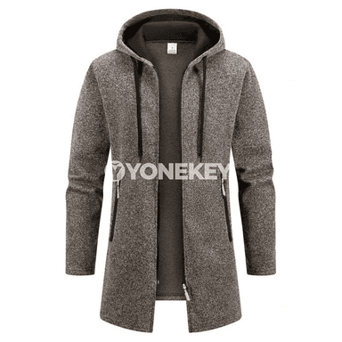 Erkekler üçin ýyly kapýuşonli zipli sport äyin, gyşlyk fleece