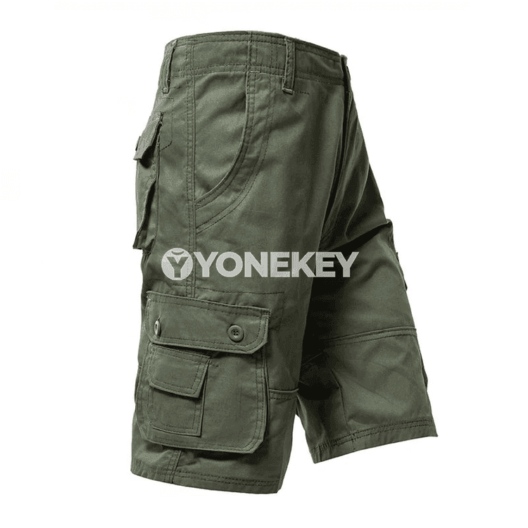 Erkekler üçin giň jübi ly cargo şortikler, tomusky, KHAKI we ýaşyl