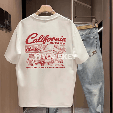Retro California Burrito erkek futbolkasy, giň kesim, pagta, gysga ýeňli