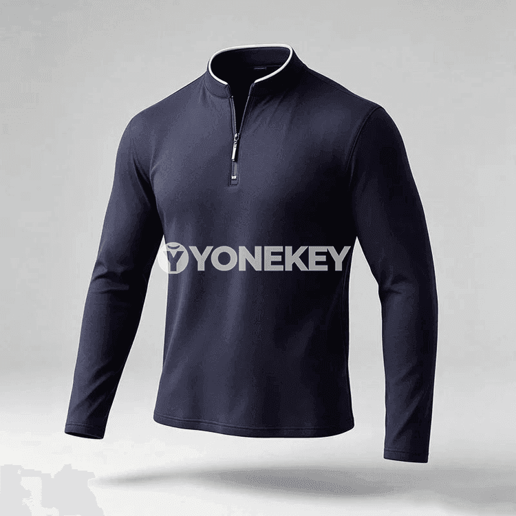 Erkekler üçin mandarin ýakaly ýarym zip uzyn ýeňli polo köýnek