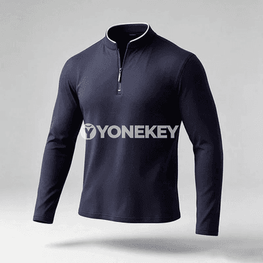 Erkekler üçin mandarin ýakaly ýarym zip uzyn ýeňli polo köýnek