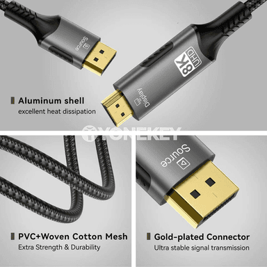 8K DisplayPort–HDMI adapter kabeli, 60Hz/120Hz, HDR