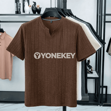 Erkekler üçin gysga ýeňli gündelik Henley futbolka, ýumşak we rahat