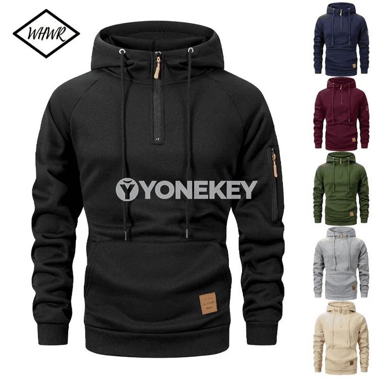 Erkekler üçin ýyly kapýuşonly fermuarly fleýs pulyower, S-XXXL