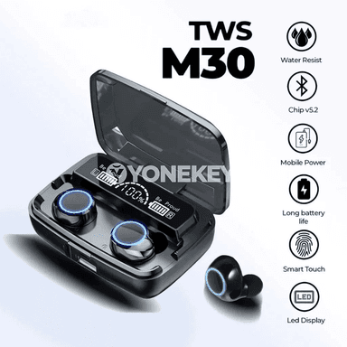 M30 TWS Bluetooth 5.3 simsiz nauşnik, LED ekran, mikrofonly