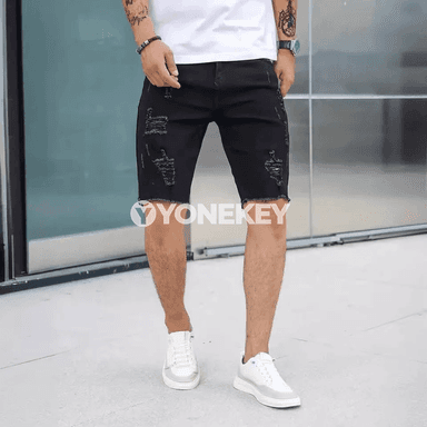 Erkekler üçin tomusky döwük jeans şortlar, slim we rahat