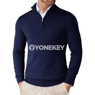 Erkekler üçin ýarym zip ýeňil örme switer, dar kesim, şäher görnüşi