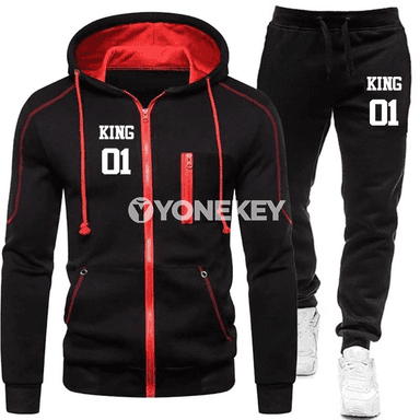 Erkekler üçin güýz-gyzylgy döwri sport kostýumy, kapüşonly 2 bölek toplum