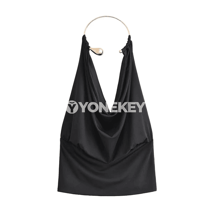 Zenanlar üçin slim fit metal halkaly ýeňsiz top, V boýun