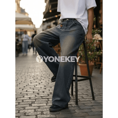 Erkekler üçin giň paçly rahat jeans balaklar