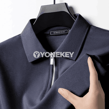Erkekler üçin ýeňil, dem alýan polo futbolka, fermuarly tomus görnüşi