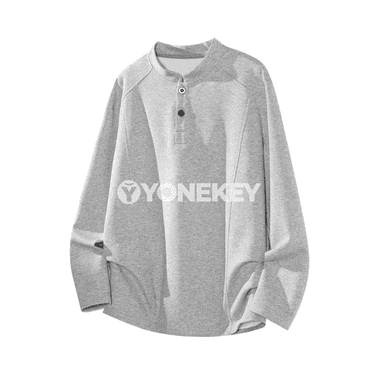 Erkekler üçin rahat Henley uzyn ýeňli köýnek, giň kesim, gündelik stil