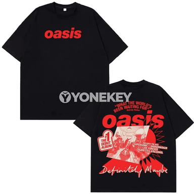 Oasis Band logolu erkek-zenan retro futbolkasy, gysga ýeňli
