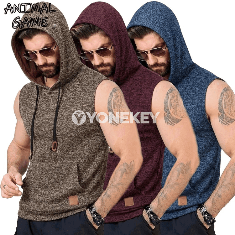 Erkekler üçin ýeňil ýeňsiz kapýuşonly sport switeri