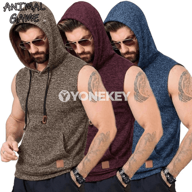 Erkekler üçin ýeňil ýeňsiz kapýuşonly sport switeri