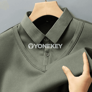 Erkekler üçin ýyly trikotaž polo köýnek, zolakly, uzyn ýeňli