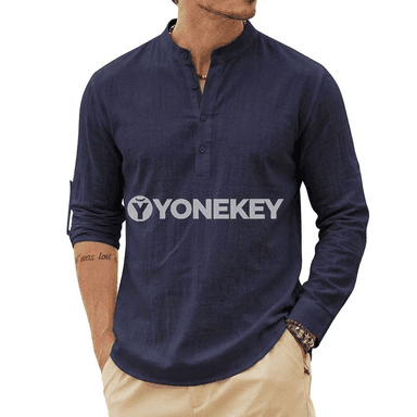 Erkekler üçin lini köýnek, uzyn ýeňli gündelik Henley stil