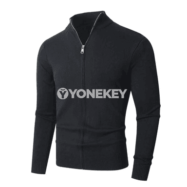Erkekler üçin fermuarly ýyly kardigan, boýunly örülen switer