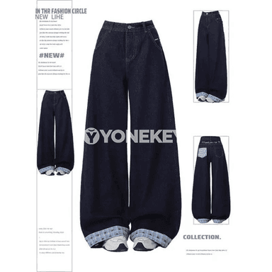 Zenanlar üçin giň balakly ýokary belli denim jinsy balak