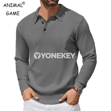 Erkekler üçin gyş ýyly polo switer, uzyn ýeňli, düwmeli