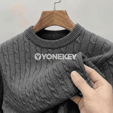 Erkekler üçin ýyly dokalan switer, gündelik crew neck ýeňli örme model