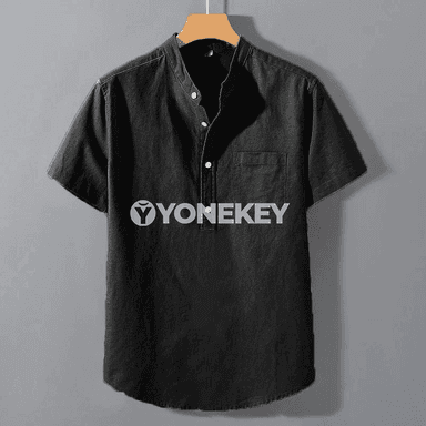Erkekler üçin ýazky pagta köýnegi, gysga ýeňli, jübili model