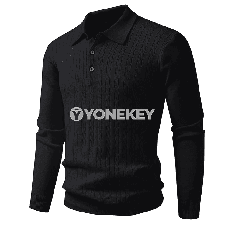 Erkekler üçin polo switer — V boýun, uzyn ýeň, sypaýy gündelik stil