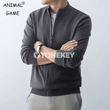 Erkekler üçin ýyly zipli kardigan, slim fit trikotaž switer